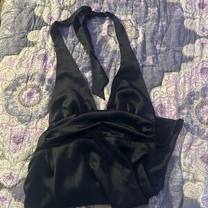 GARAGE black satin mini dress V neck plunge